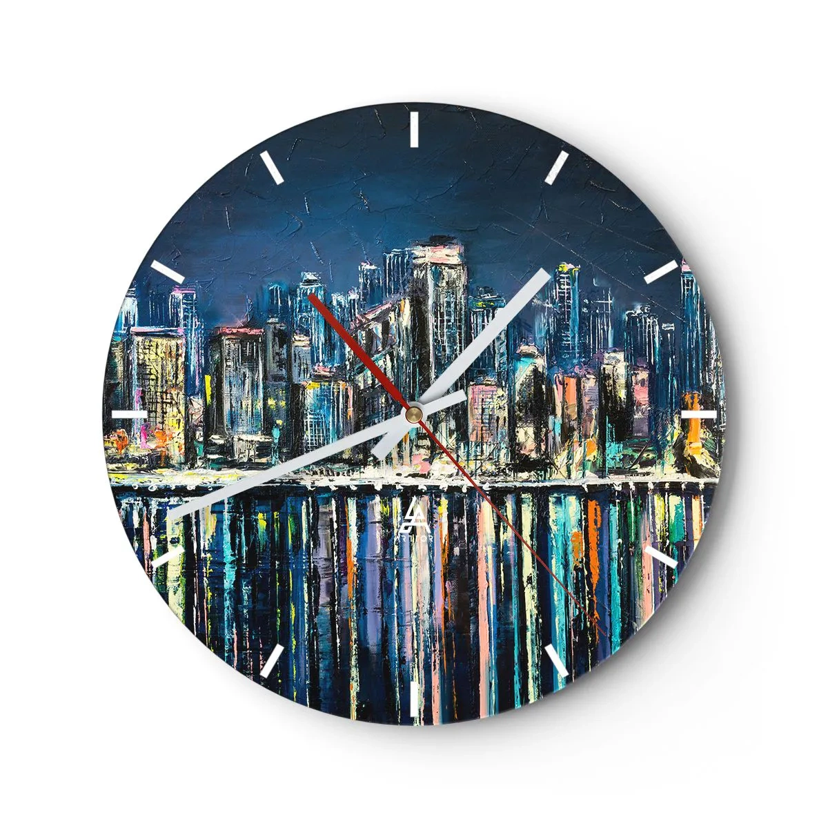Reloj de pared - Reloj de vidrio - Panorama nocturno de la ciudad con reflejos de luz sobre el agua. - 30x30cm - Una cascada de luces - Decoración de pared moderna para salón, cocina y dormitorio ARTTOR