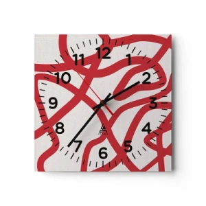 Reloj de pared - Reloj de vidrio - Rojo sobre blanco - 40x40 cm