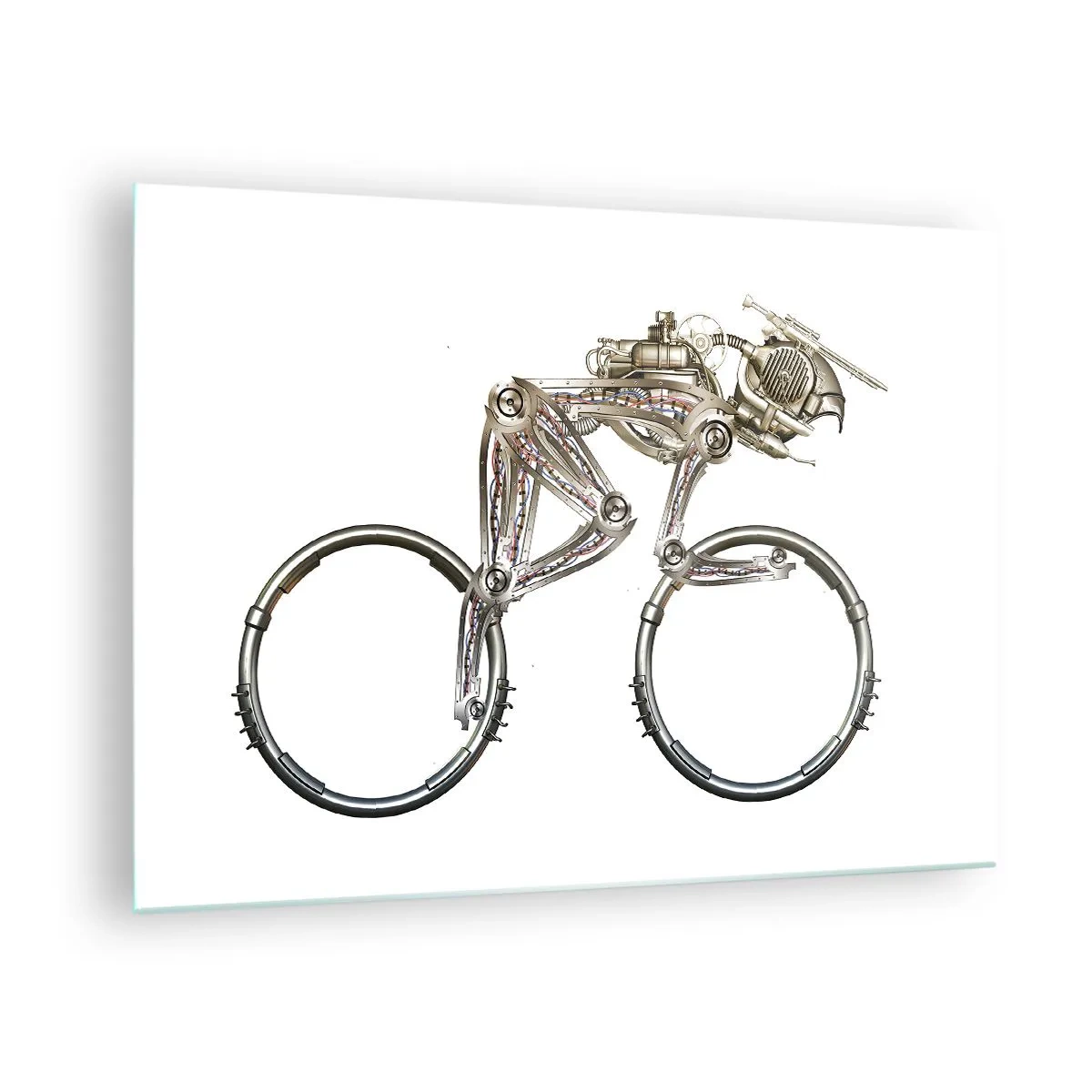 Cuadro sobre vidrio - Impresiones sobre Vidrio - Bicicleta industrial de metal. - 70x50cm - Una magnífica máquina - Decoración de pared moderna para salón y dormitorio ARTTOR