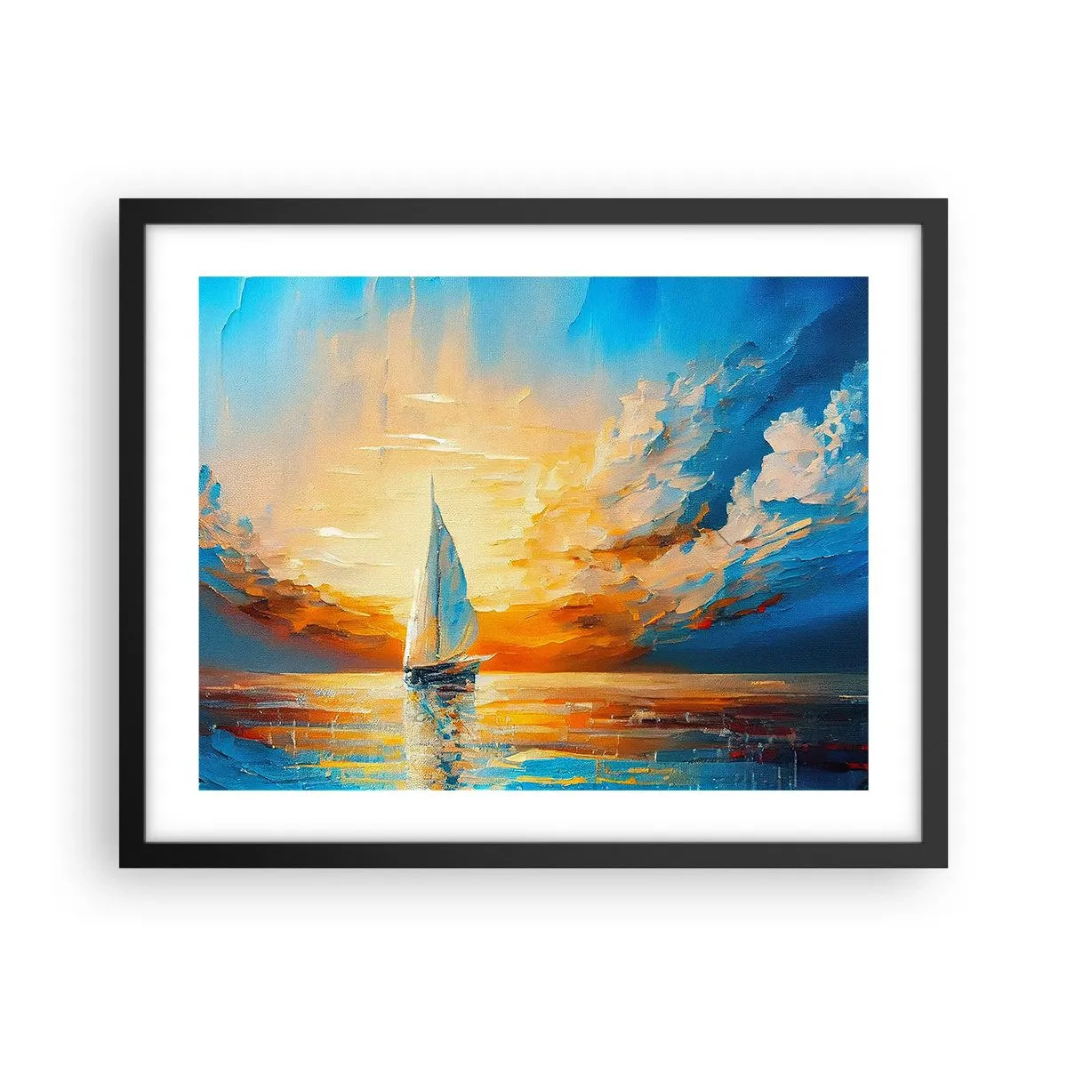 Póster en marco negro - Navegando en oro - 50x40 cm