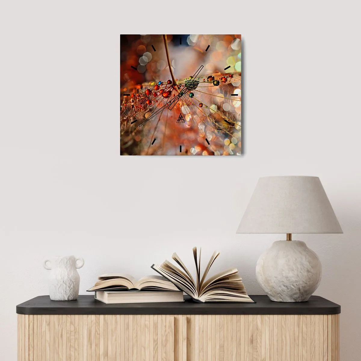 Reloj de pared - Reloj de vidrio - En una tela de araña - 30x30 cm