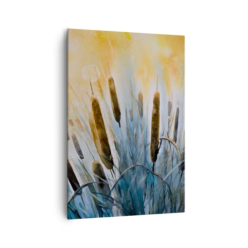 Cuadro sobre lienzo - Impresión de Imagen - Cañas pintorescas bajo los rayos del sol - 70x100cm - El frío del agua, el calor del sol - Decoración de pared moderna para salón y dormitorio ARTTOR