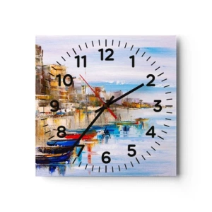 Reloj de pared - Reloj de vidrio - Puerto urbano multicolor - 30x30 cm
