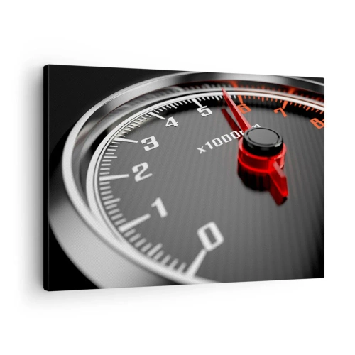 Cuadro sobre lienzo - Impresión de Imagen - Primer plano del tacómetro con la aguja roja - 70x50cm - Pisa a fondo - Decoración de pared moderna para salón y dormitorio ARTTOR