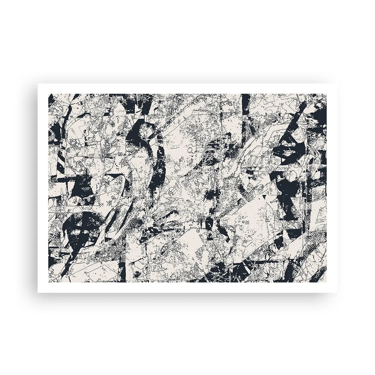 Póster - Composición abstracta en blanco y negro con un diseño dinámico. - 100x70cm - La interpenetración de los opuestos - Decoración de pared moderna para salón y dormitorio ARTTOR