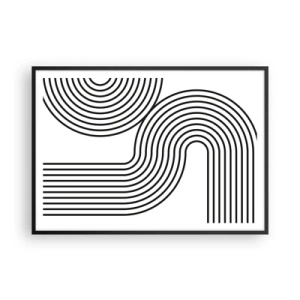 Póster en marco negro - Una pintura abstracta con líneas negras que crean patrones geométricos sobre un fondo blanco. - 100x70cm - En una curva - Decoración de pared moderna para salón y dormitorio ARTTOR