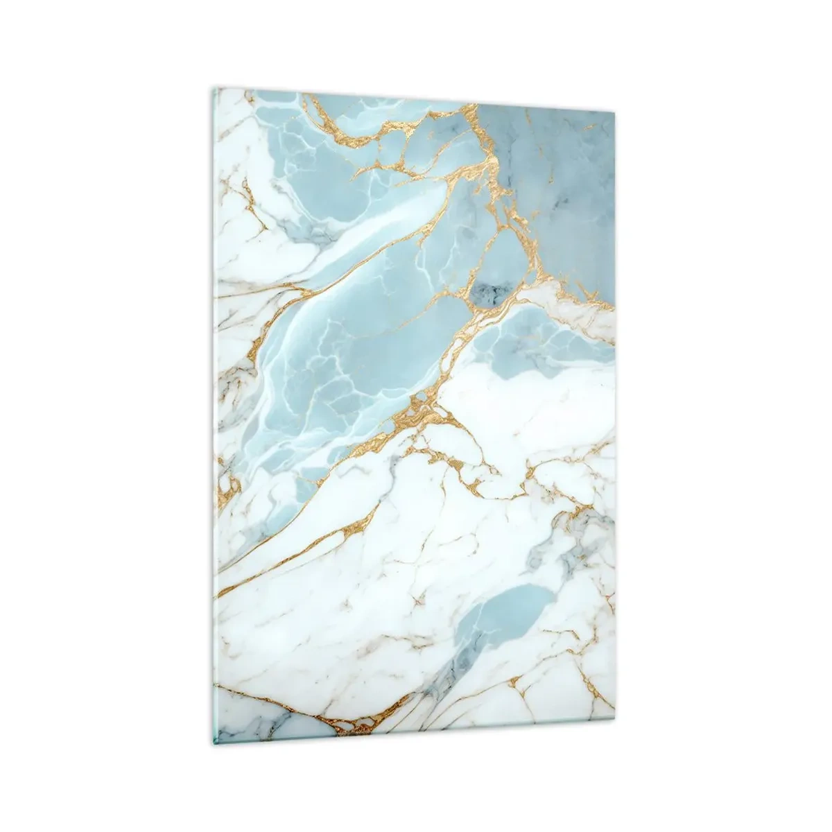 Cuadro sobre vidrio - Impresiones sobre Vidrio - Patrones de mármol azul y blanco con vetas doradas añadidas. - 70x100cm - Riqueza en la piedra - Decoración de pared moderna para salón y dormitorio ARTTOR