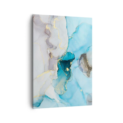 Cuadro sobre lienzo - Impresión de Imagen - Abstracción en tonos azules y dorados con líneas sutiles. - 50x70cm - Un estudio del encuentro entre el gris y el turquesa - Decoración de pared moderna para salón y dormitorio ARTTOR