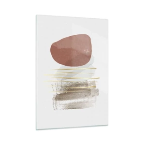 Cuadro sobre vidrio - Impresiones sobre Vidrio - Abstracción minimalista con formas beige y marrones. - 50x70cm - Una columnata abstracta - Decoración de pared moderna para salón y dormitorio ARTTOR