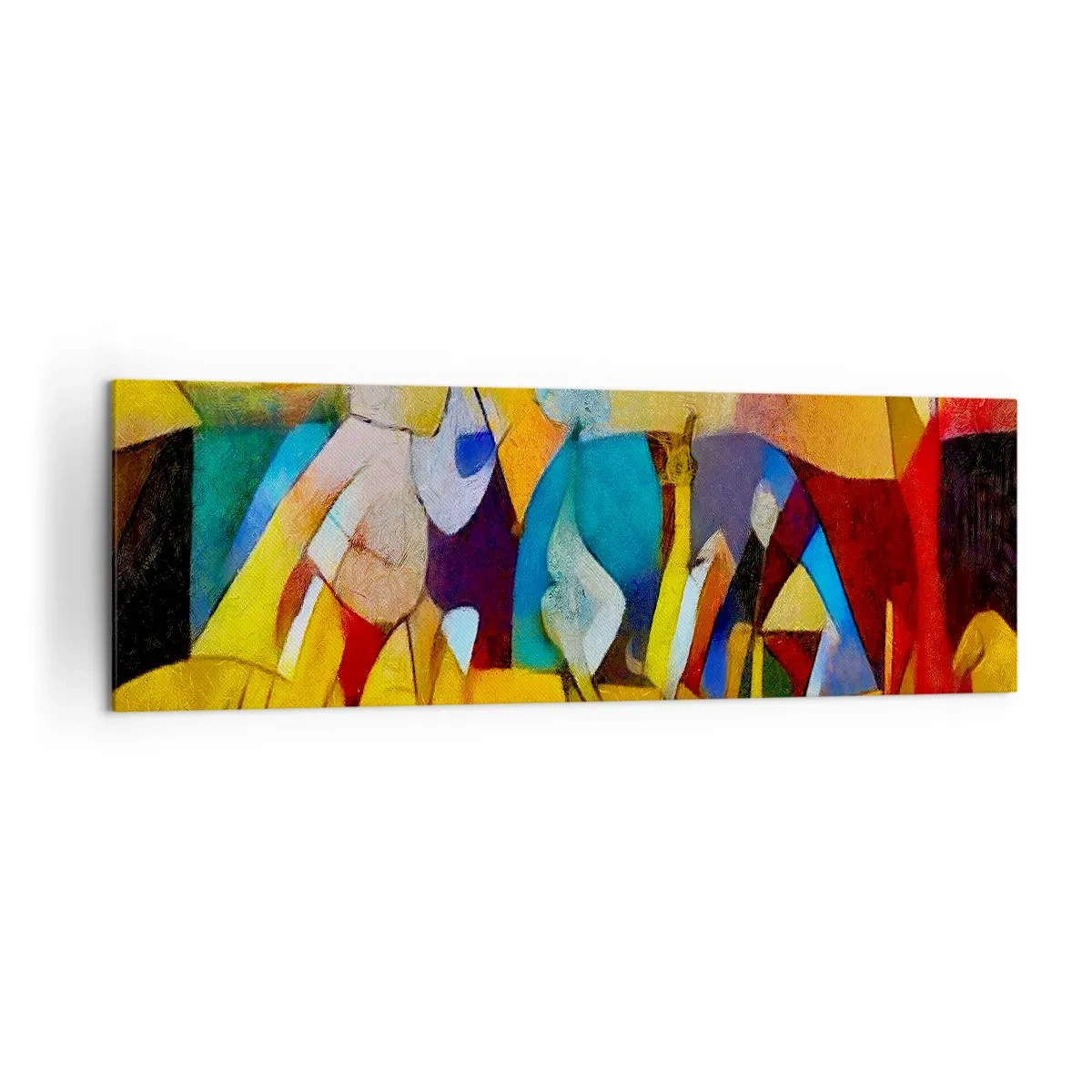 Cuadro sobre lienzo - Impresión de Imagen - Una abstracción colorida que representa figuras en forma geométrica. - 160x50cm - Sol - vida - alegría - Decoración de pared moderna para salón y dormitorio ARTTOR