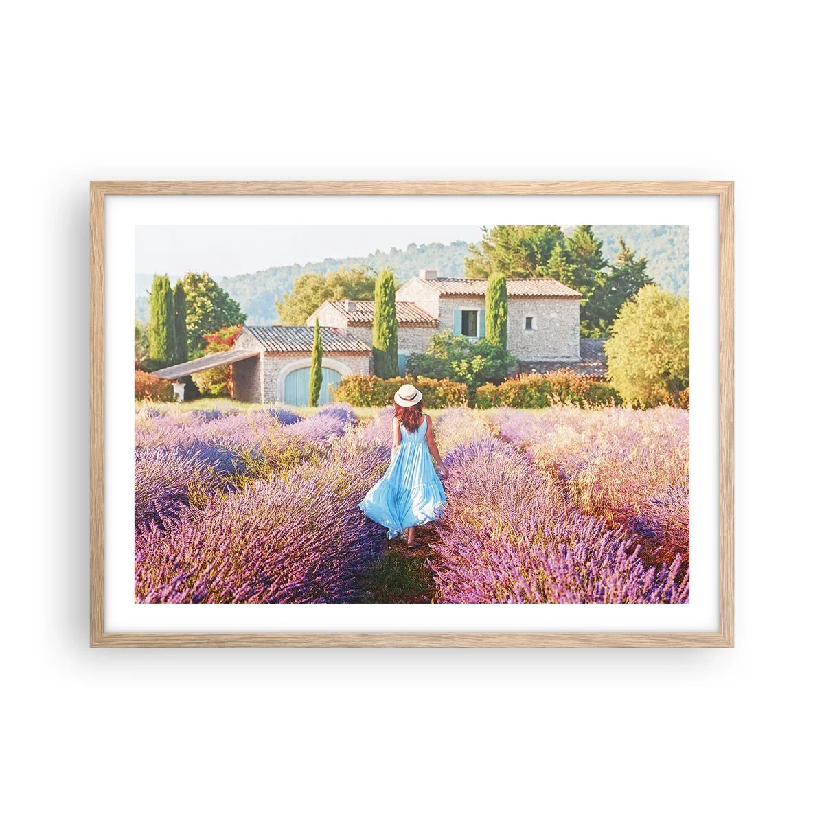 Póster en marco roble claro - La chica de la lavanda - 70x50 cm