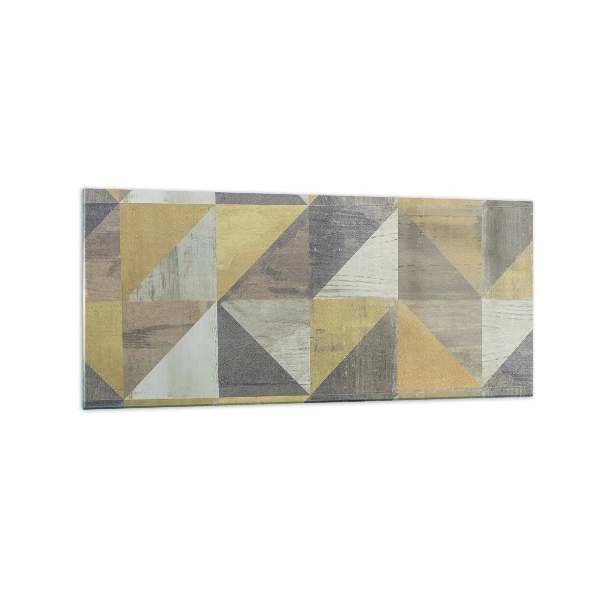 Cuadro sobre vidrio - Impresiones sobre Vidrio - Composición geométrica de triángulos en tonos tierra. - 120x50cm - El arte de los triángulos - Decoración de pared moderna para salón y dormitorio ARTTOR