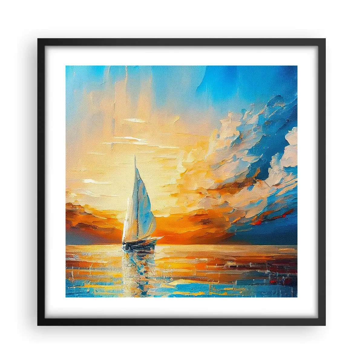 Póster en marco negro - Navegando en oro - 50x50 cm