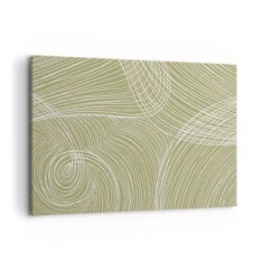 Cuadro sobre lienzo - Impresión de Imagen - Líneas verdes y blancas en una composición abstracta. - 100x70cm - Abstracción intrincada en blanco - Decoración de pared moderna para salón y dormitorio ARTTOR