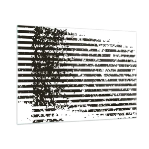 Cuadro sobre vidrio - Impresiones sobre Vidrio - Líneas horizontales en blanco y negro con efectos de ruido y abrasión. - 100x70cm - Ritmo y ruido - Decoración de pared moderna para salón y dormitorio ARTTOR