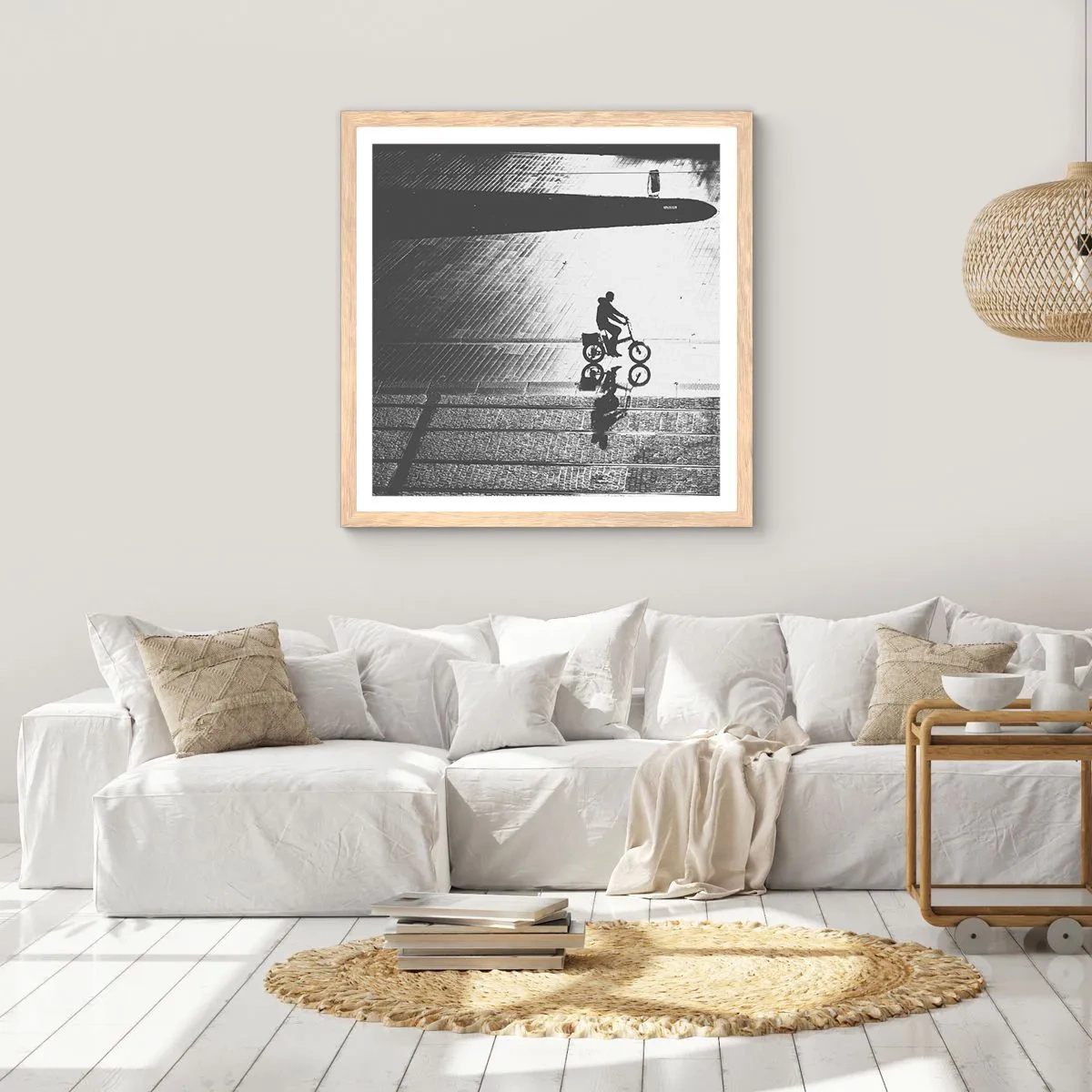 Póster en marco roble claro - Adelante, a través de la ciudad - 50x50 cm