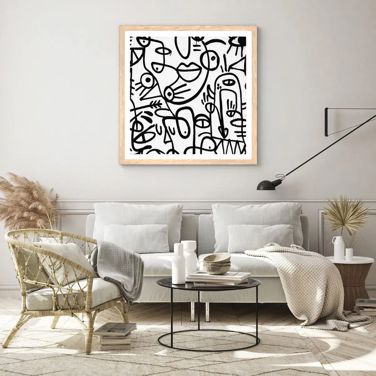 Póster en marco roble claro - Rostros y espejismos - 60x60 cm