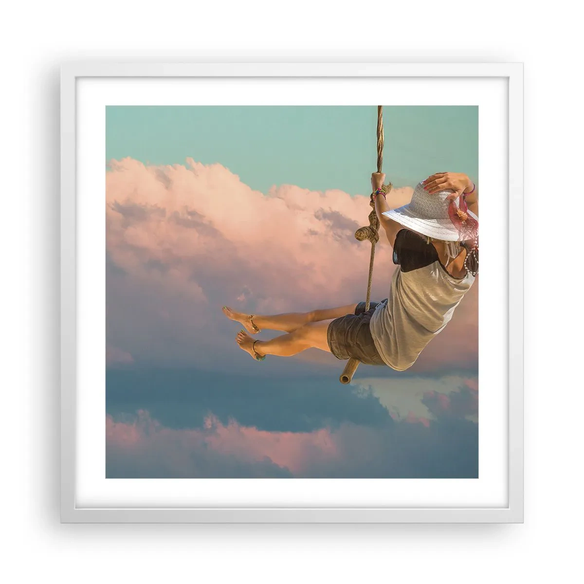 Póster en marco blanco - Jugando en las nubes - 50x50 cm
