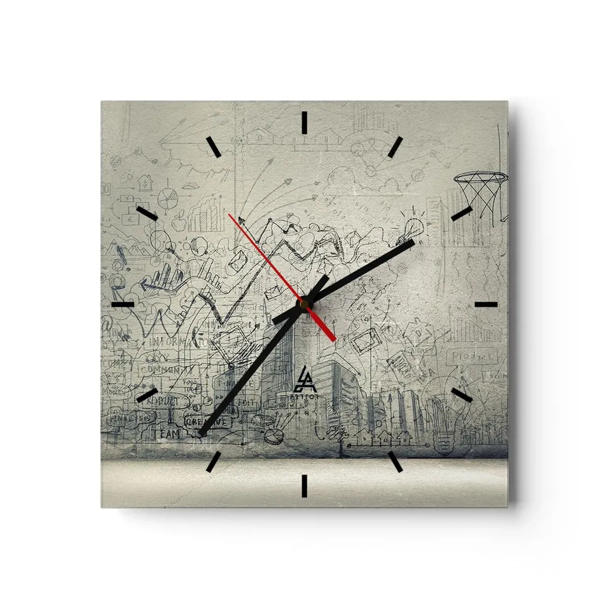Reloj de pared - Reloj de vidrio - Dibujos y diagramas sobre el fondo de una pared en bruto. - 30x30cm - Mi gloriosa vida en la ciudad - Decoración de pared moderna para salón y dormitorio ARTTOR