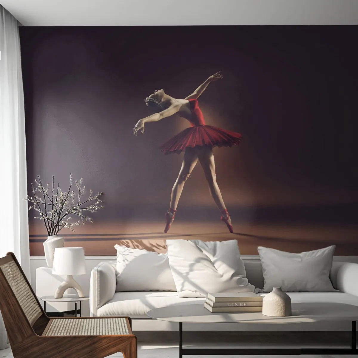 Fotomural Premium Sand - Bailarina con vestido rojo - 100x70cm - Primera bailarina - Decoración de pared moderna para salón y dormitorio ARTTOR