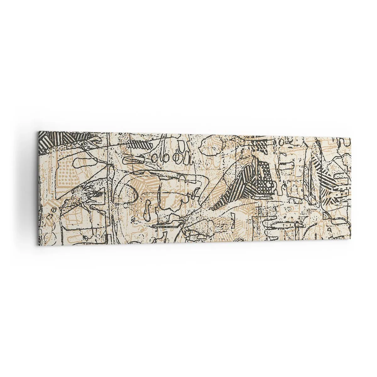 Cuadro sobre lienzo - Impresión de Imagen - Patrones y líneas abstractas sobre un fondo beige - 160x50cm - A la espera de ser descifrado - Decoración de pared moderna para salón y dormitorio ARTTOR