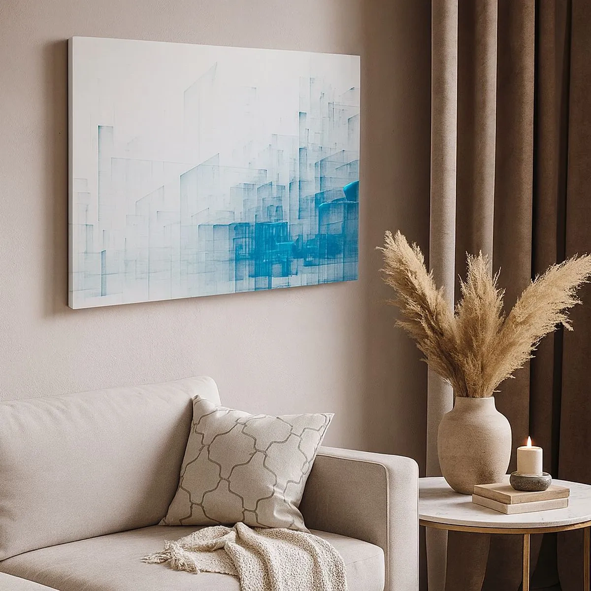 Cuadro sobre lienzo - Impresión de Imagen - Formas geométricas abstractas en tonos azules - 70x50cm - Cómo se hizo el espacio - Decoración de pared moderna para salón y dormitorio ARTTOR