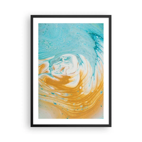 Póster en marco negro - Remolino abstracto en tonos de azul y naranja - 50x70cm - Remolino pastel - Decoración de pared moderna para salón y dormitorio ARTTOR