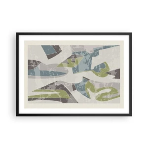 Póster en marco negro - Formas abstractas en verde y azul sobre un fondo claro - 70x50cm - Composición tras vidriera - Decoración de pared moderna para salón y dormitorio ARTTOR