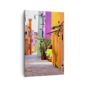 Cuadro sobre lienzo - Impresión de Imagen - Una calle colorida con casas de vecindad en tonos claros - 80x120cm - El callejón arco iris - Decoración de pared moderna para salón y dormitorio ARTTOR