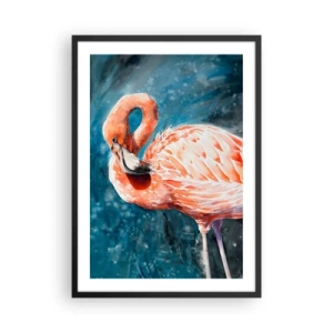 Póster en marco negro - Un flamenco de acuarela sobre un fondo de agua turquesa. - 50x70cm - Decorativo por naturaleza - Decoración de pared moderna para salón y dormitorio ARTTOR