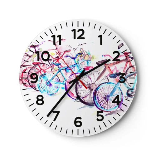 Reloj de pared - Reloj de vidrio - Reunión de ciclistas - 30x30 cm