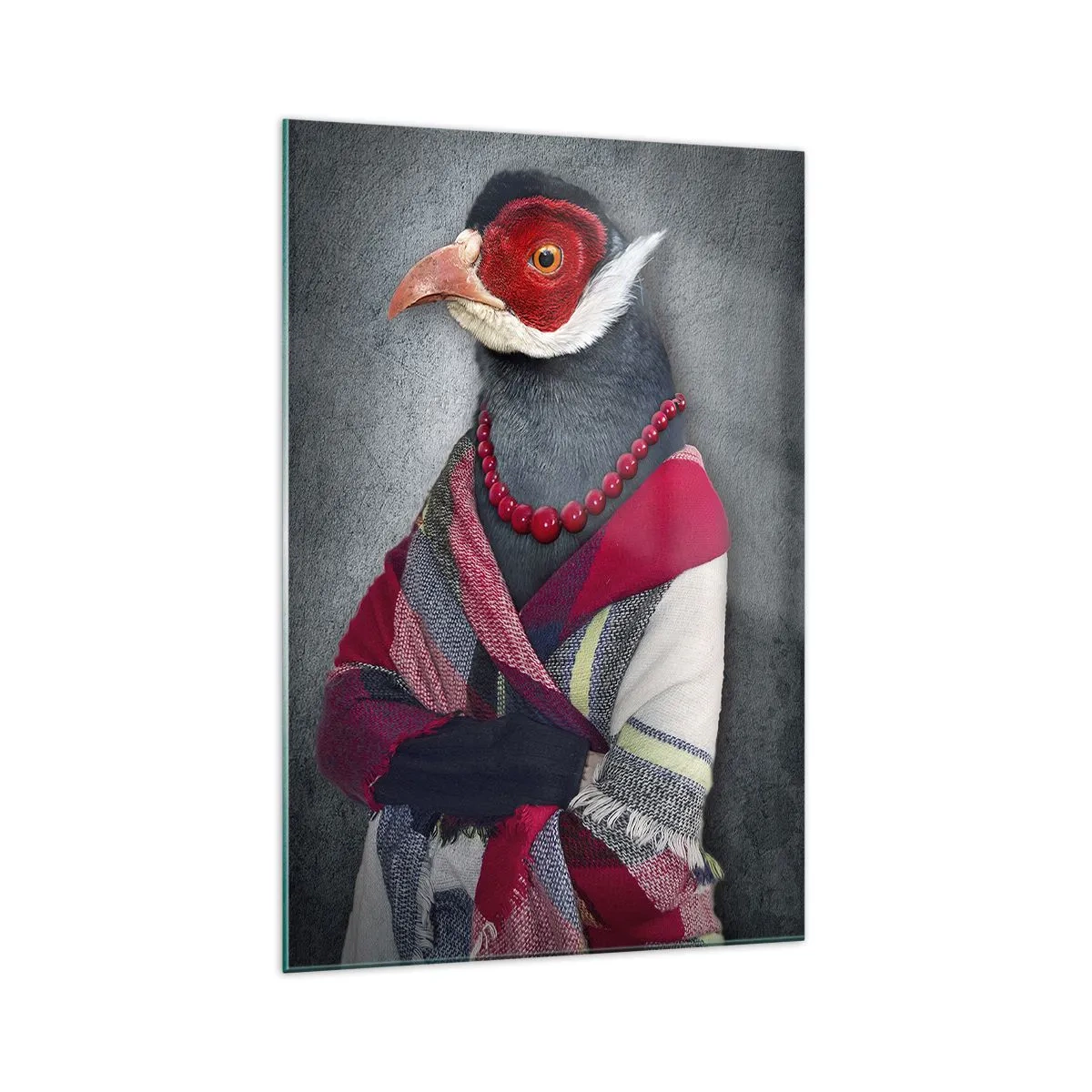 Cuadro sobre vidrio - Impresiones sobre Vidrio - Retratos estilizados de un lobo, un faisán y un león con ropas elegantes. - 70x100cm - ¿Qué estoy haciendo aquí? - Decoración de pared moderna para salón y dormitorio ARTTOR