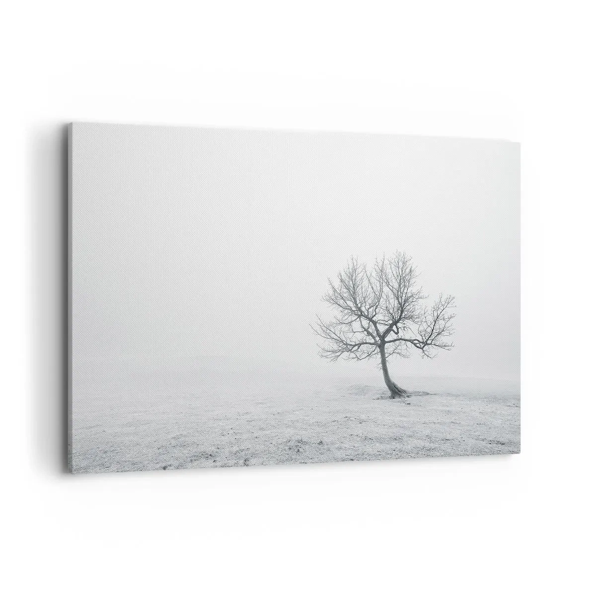 Cuadro sobre lienzo - Impresión de Imagen - Un árbol solitario en la niebla invernal en un campo vacío. - 120x80cm - Contra la nada - Decoración de pared moderna para salón y dormitorio ARTTOR