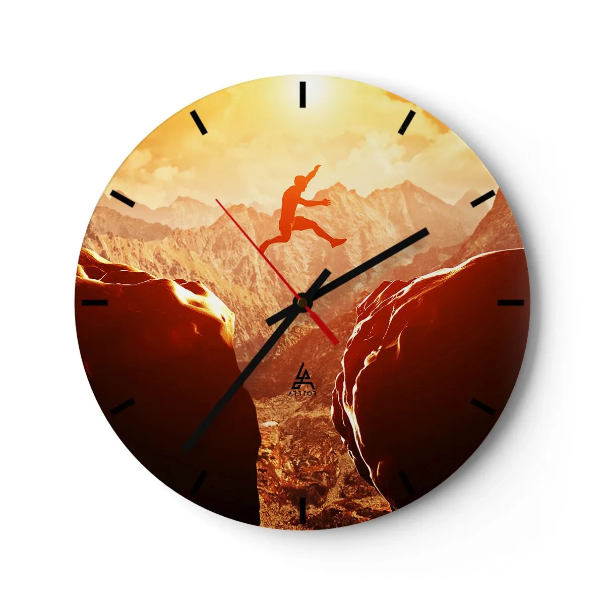 Reloj de pared - Reloj de vidrio - Saltando sobre un abismo en las montañas - 30x30cm - Pasando el límite - Decoración de pared moderna para salón, cocina y dormitorio ARTTOR