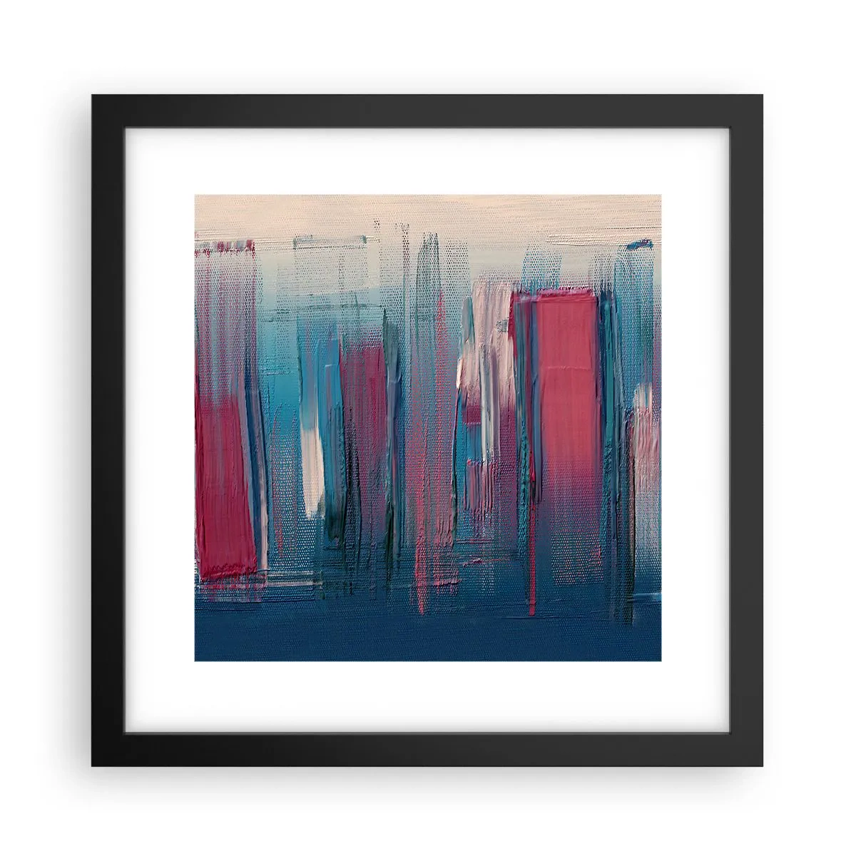 Póster en marco negro - Composición vertical en azul y rojo - 30x30 cm