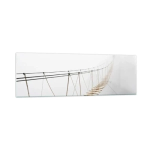 Cuadro sobre vidrio - Impresiones sobre Vidrio - Un puente colgante en la niebla desde una perspectiva minimalista - 160x50cm - ¿Adónde le llevará? - Decoración de pared moderna para salón y dormitorio ARTTOR