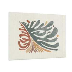 Cuadro sobre vidrio - Impresiones sobre Vidrio - Hoja abstracta en colores cálidos - 70x50cm - Hoja multicolor - Decoración de pared moderna para salón y dormitorio ARTTOR