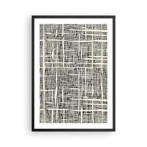 Póster en marco negro - Patrón geométrico en negro sobre fondo claro. - 50x70cm - Composición del tejido - Decoración de pared moderna para salón y dormitorio ARTTOR