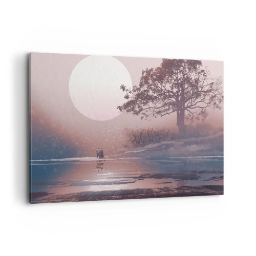 Cuadro sobre lienzo - Impresión de Imagen - Escena romántica con la luna y un árbol junto al agua. - 100x70cm - Rarezas nocturnas - Decoración de pared moderna para salón y dormitorio ARTTOR