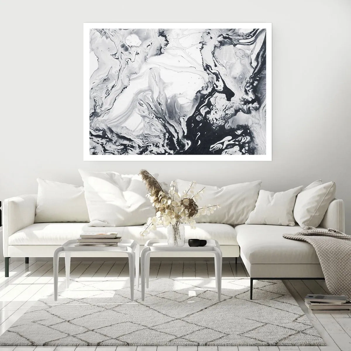 Póster - Patrón abstracto monocromático con efecto mármol. - 100x70cm - Dentro de la Tierra - Decoración de pared moderna para salón y dormitorio ARTTOR