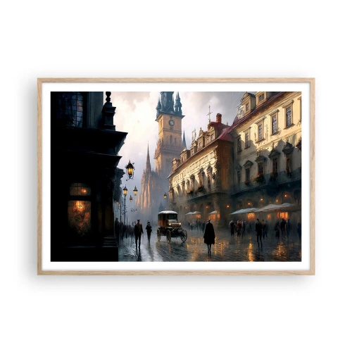 Póster en marco roble claro - La magia de una noche de Praga - 100x70 cm