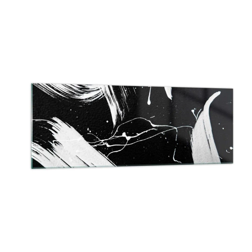 Cuadro sobre vidrio - Impresiones sobre Vidrio - Trazos blancos abstractos sobre un fondo negro - 140x50cm - Rompiendo la oscuridad - Decoración de pared moderna para salón y dormitorio ARTTOR