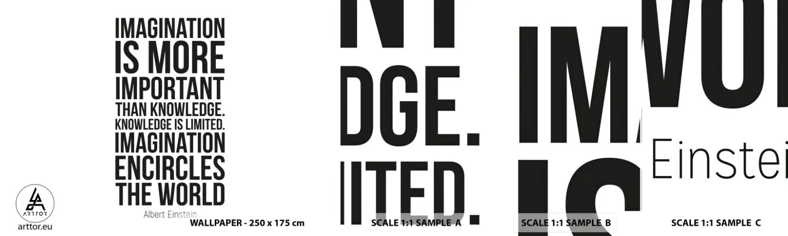 Muestra De Fotomural Standard Eco - Einstein, sobre el poder de la imaginación - Tipografía, Afirmación, Máxima - 100x30 cm