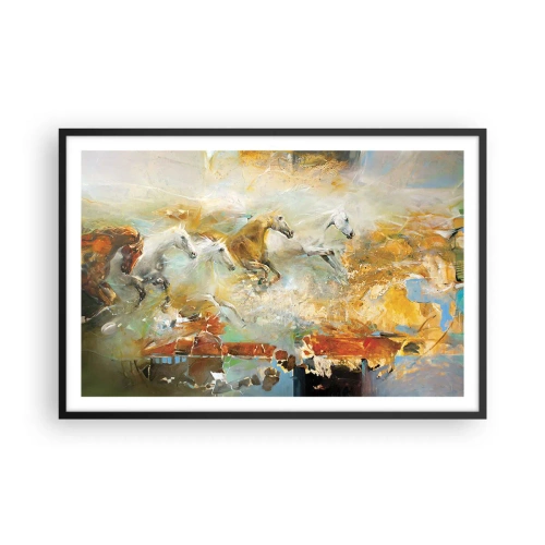 Póster en marco negro - Galopando a través de la luz - 91x61 cm