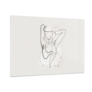 Cuadro sobre vidrio - Impresiones sobre Vidrio - Una silueta femenina dibujada con una línea sobre un fondo claro. - 100x70cm - El arte de la seducción - Decoración de pared moderna para salón y dormitorio ARTTOR