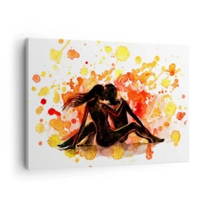 Cuadro sobre lienzo - Impresión de Imagen - Una romántica pintura de acuarela de dos personas en colores cálidos. - 70x50cm - Momento romántico - Decoración de pared moderna para salón y dormitorio ARTTOR