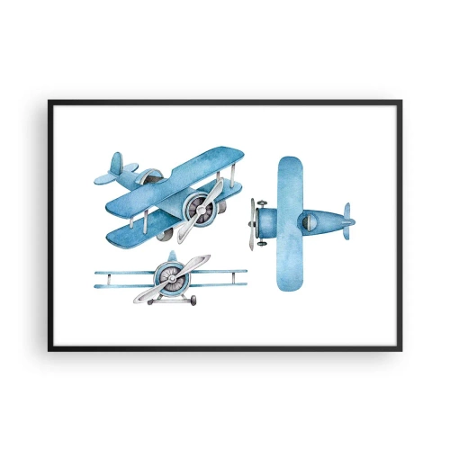 Póster en marco negro - Aviones retro azules - 100x70cm - Un ganador nato - Decoración de pared moderna para salón y dormitorio ARTTOR