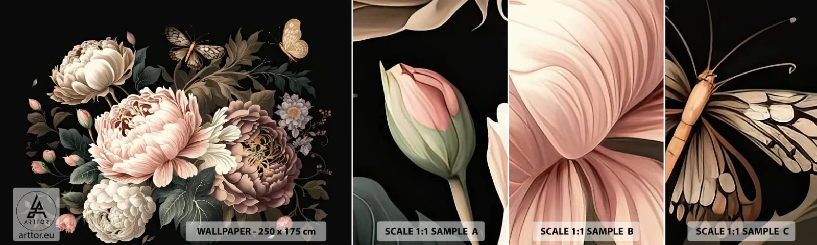 Muestra De Fotomural Standard Eco - En estilo barroco - Botánica, flores, shabby chic - 100x30 cm