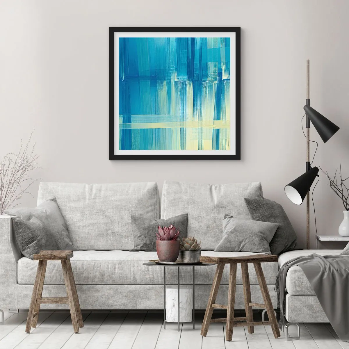 Póster en marco negro - Composición en turquesa - 30x30 cm