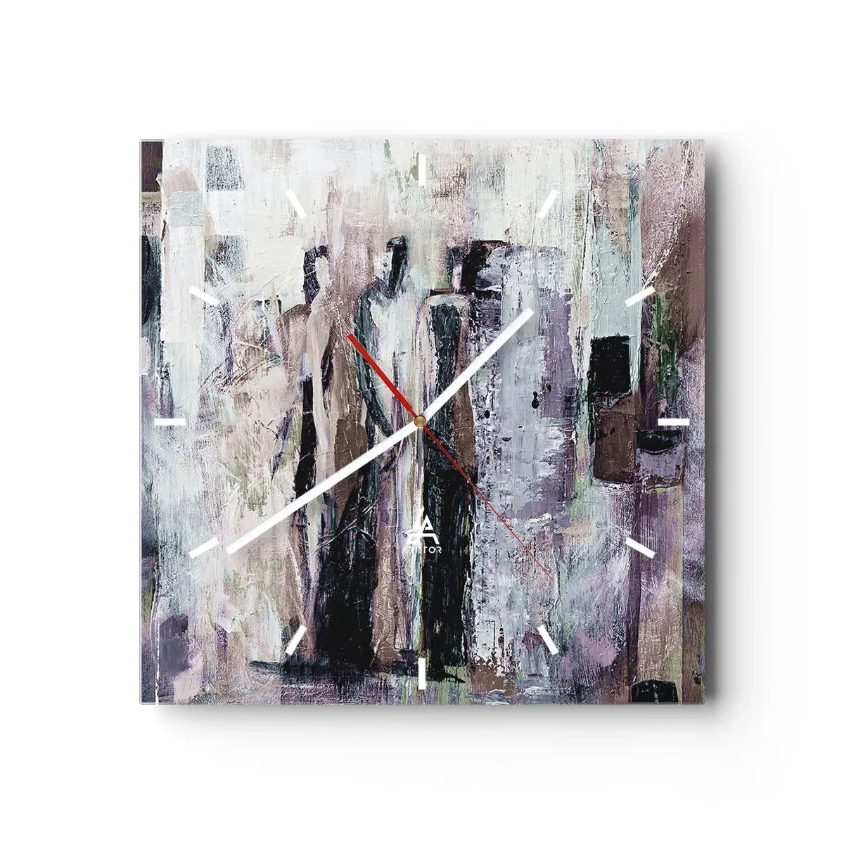 Reloj de pared - Reloj de vidrio - Una composición abstracta con tres figuras en colores pastel. - 30x30cm - El trío misterioso - Decoración de pared moderna para salón y dormitorio ARTTOR